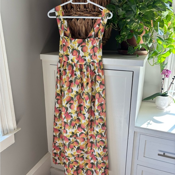 J.Crew Peach print Squareneck midi dress in cotton poplin - Picture 8 of 9